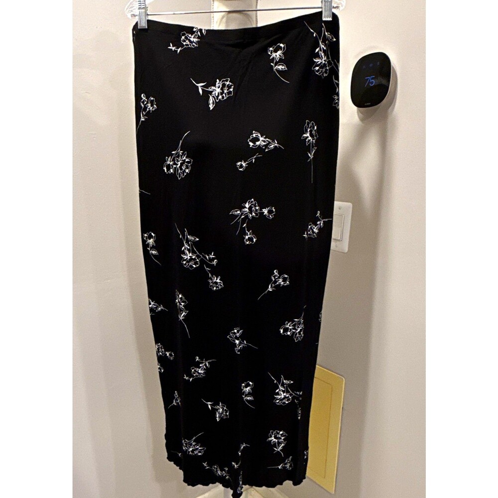 Liz Claiborne Womens Black White Floral Long Pull On Stretch Pencil Skirt L